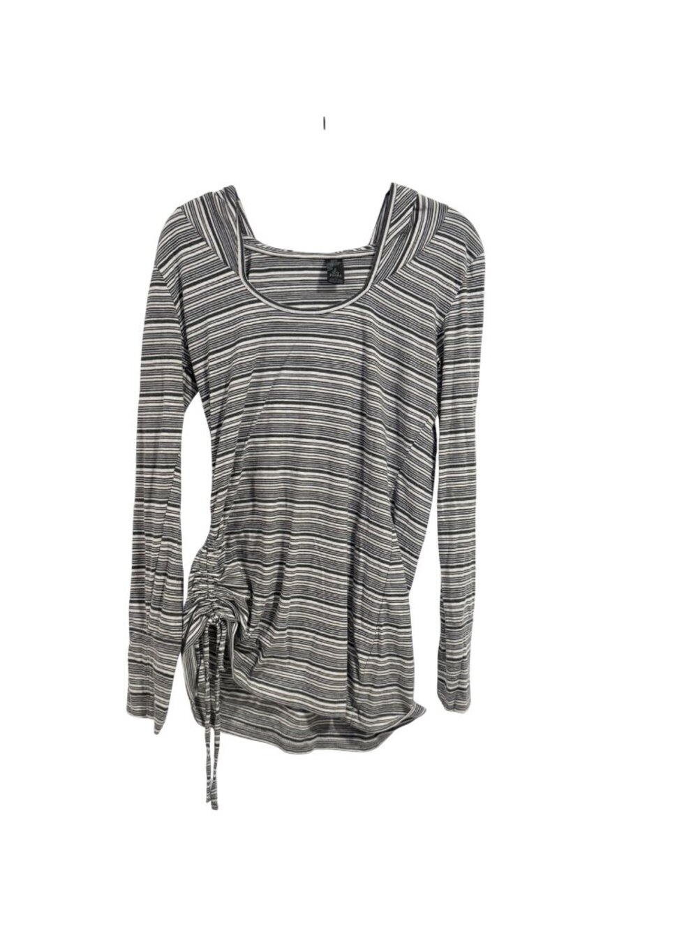Prana Vinaysa Hoodie Gray Stripe Ruched Side Cinch Drawstring Size S